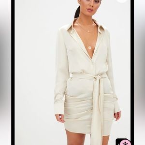 Champagne Satin Ruched Dress